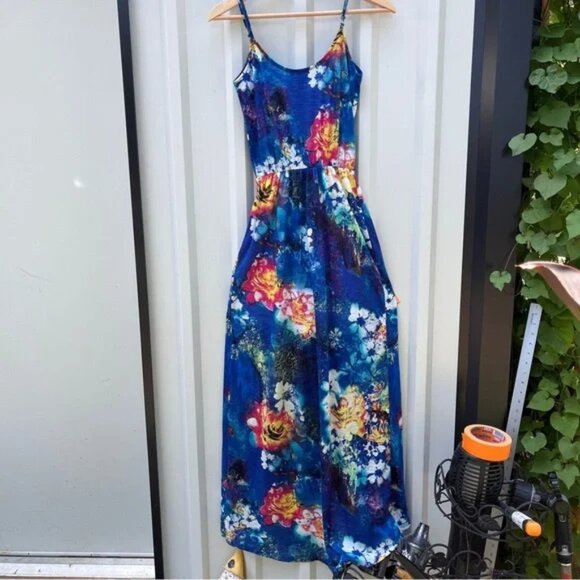 True Freedom Dress High-low Floral Strappy Blue Womens Small S - Picture 10 of 10